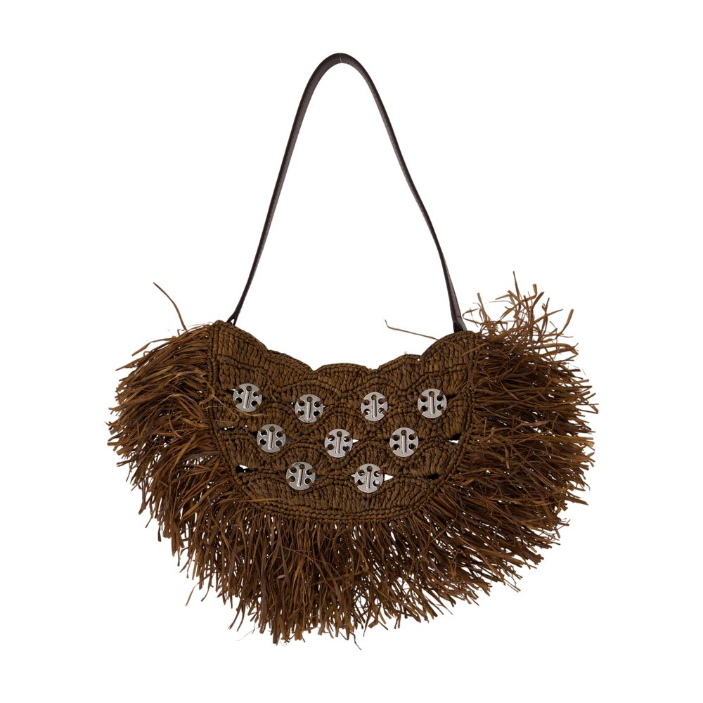 Rabanne Raffia Fringe Shoulder Bag — Brown
