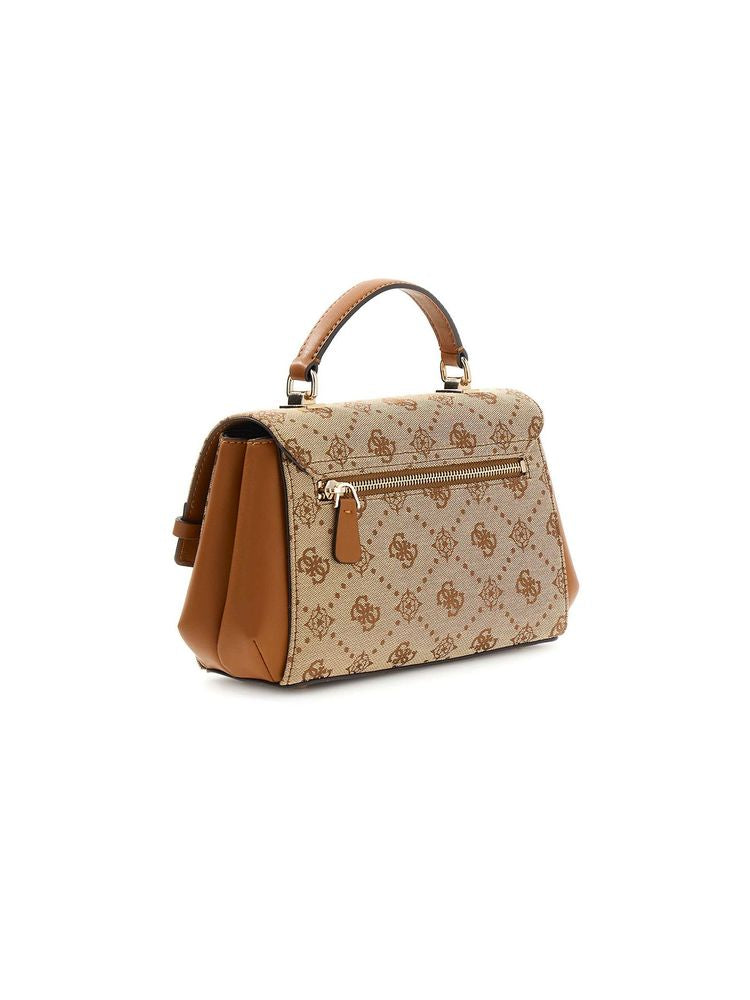 Guess Logo-Jacquard Polyester Top Handle Bag — Beige