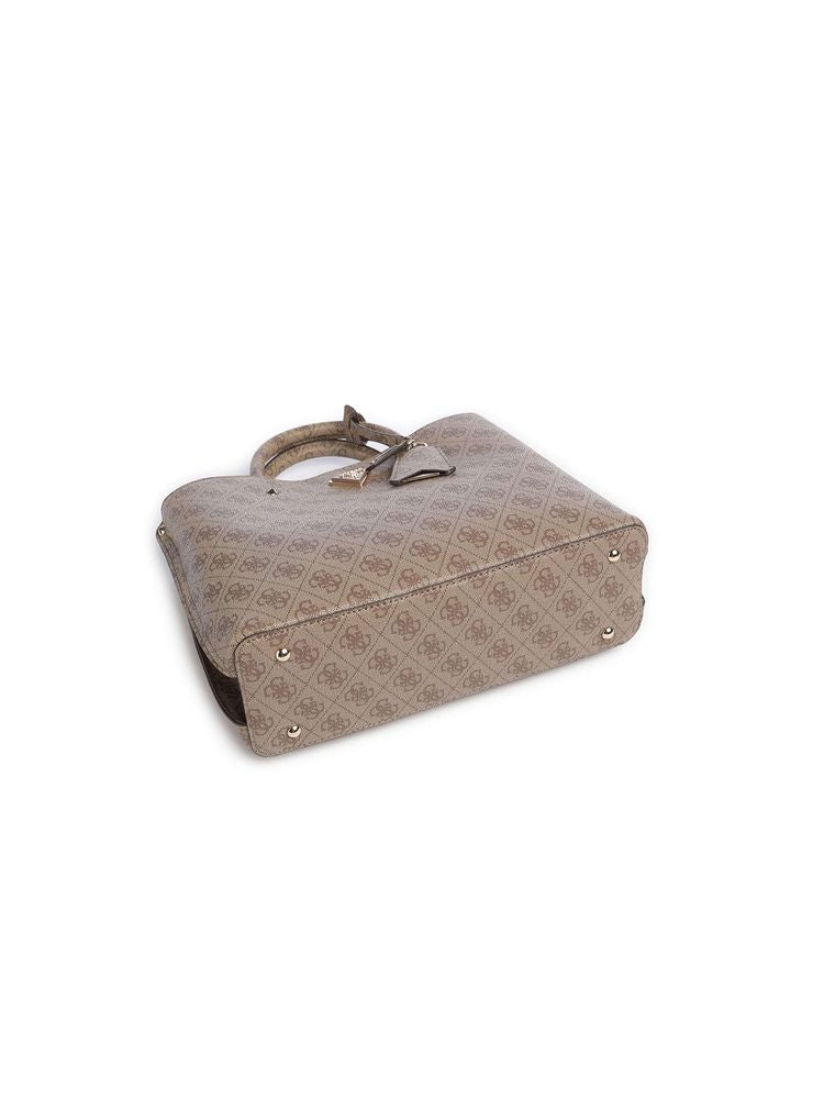 Guess Logo-Jacquard Polyurethane Shoulder Bag — Beige