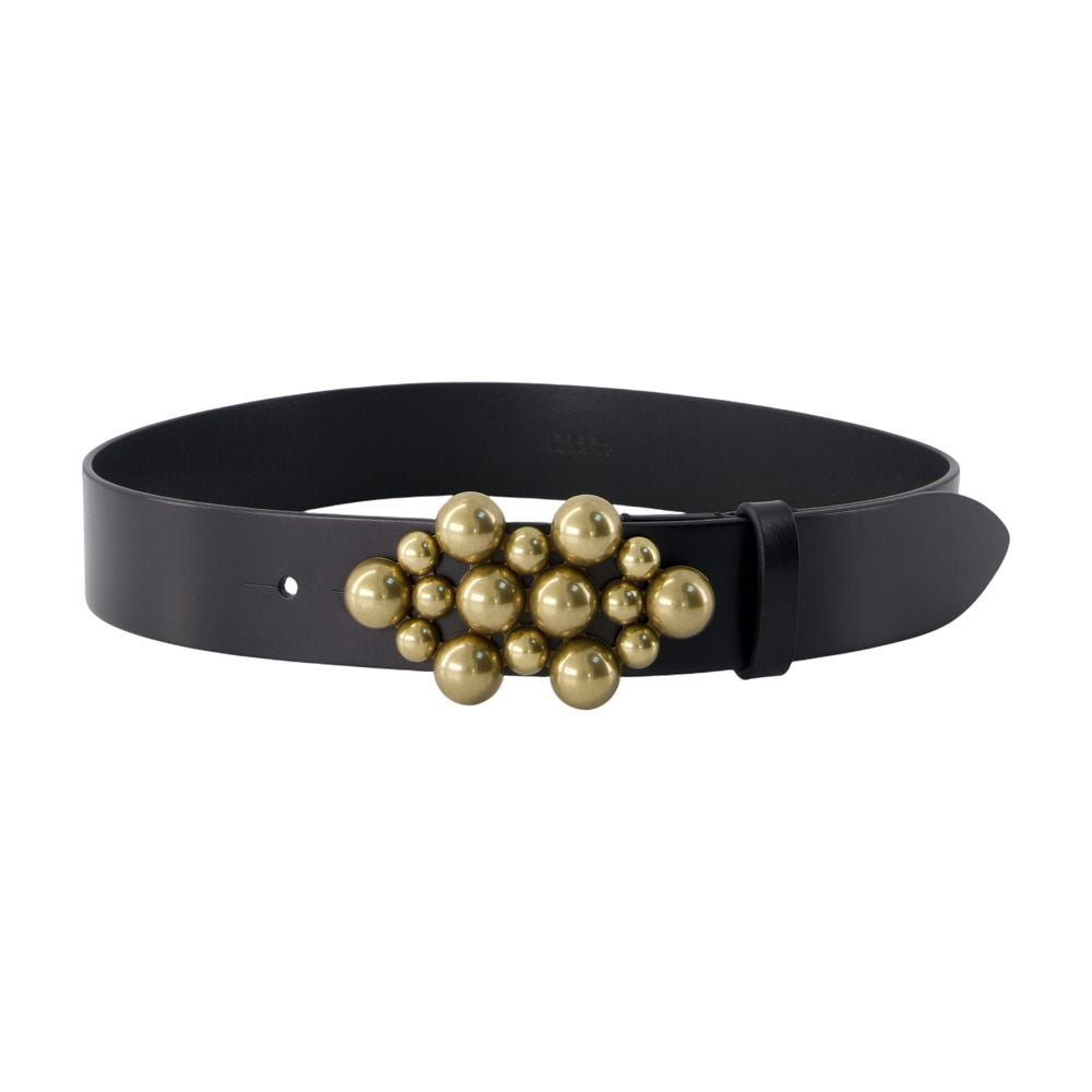 Isabel Marant Gold-Studded Leather Belt — Black Calfskin