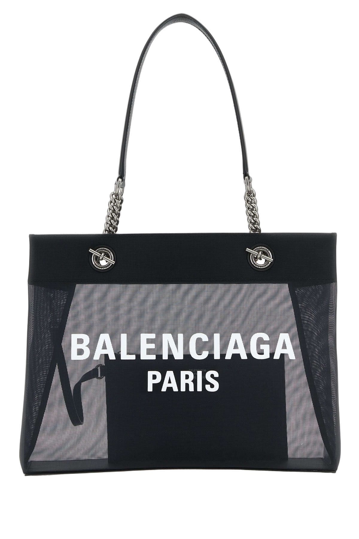 Balenciaga Logo-Print Mesh-Panel Shoulder Bag — Black Nylon