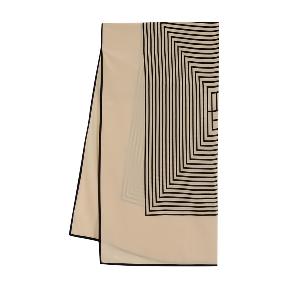 Toteme Geometric-Striped Silk Scarf — Beige Scarfs