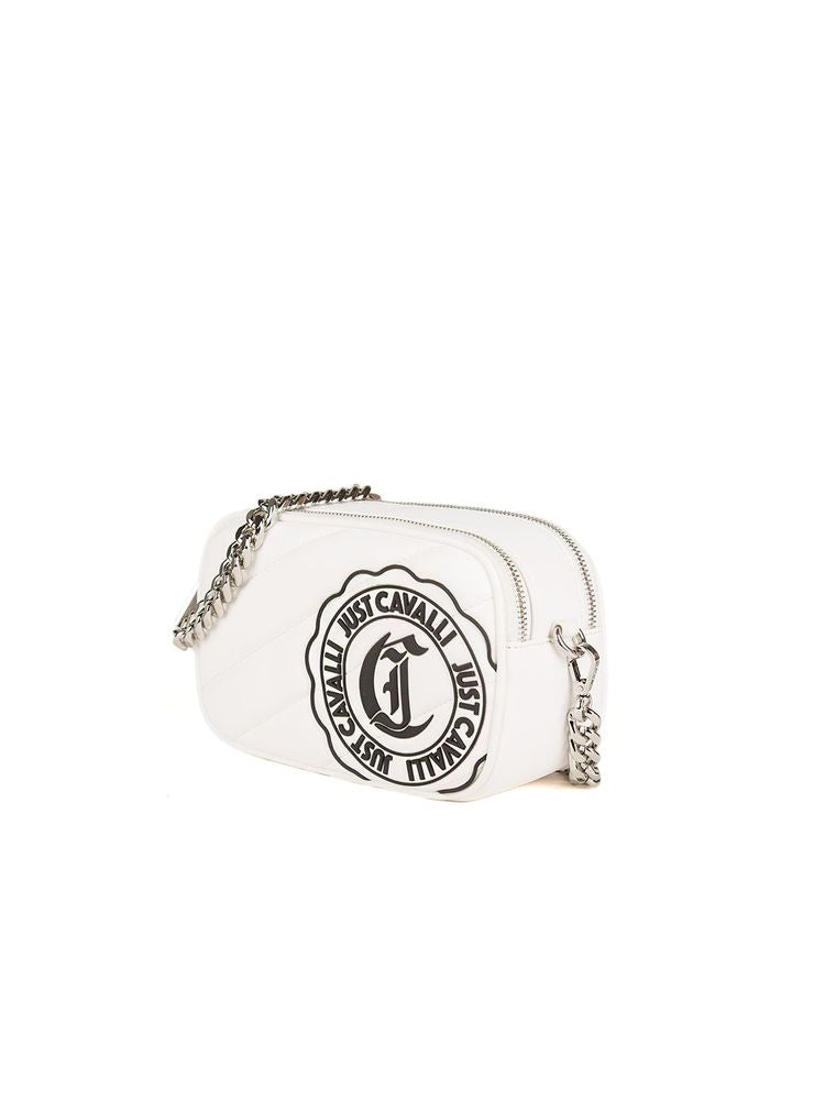 Just Cavalli Logo-Embroidered Crossbody Bag — White Polyester