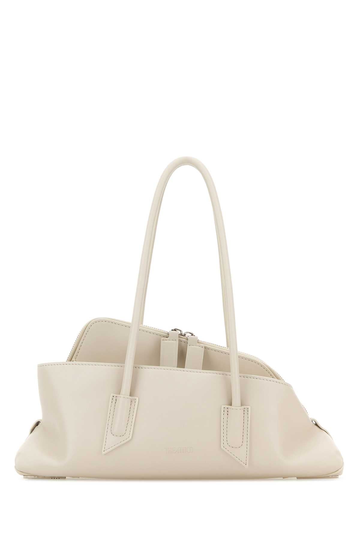 The Attico Pleated Calf Leather Shoulder Bag — Beige