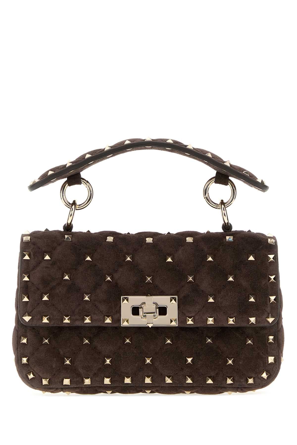 Valentino Garavani Studded Suede Shoulder Bag — Brown