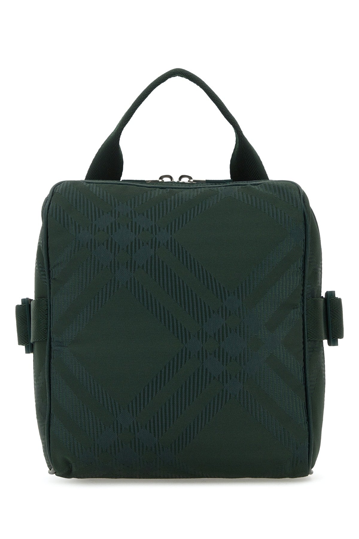 Burberry Check-Embossed Nylon Top Handle Bag — Green Polyamide (nylon) Polyester
