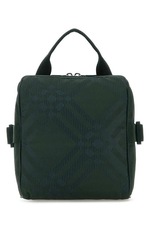Burberry Check-Embossed Nylon Top Handle Bag — Green Polyamide (nylon) Polyester