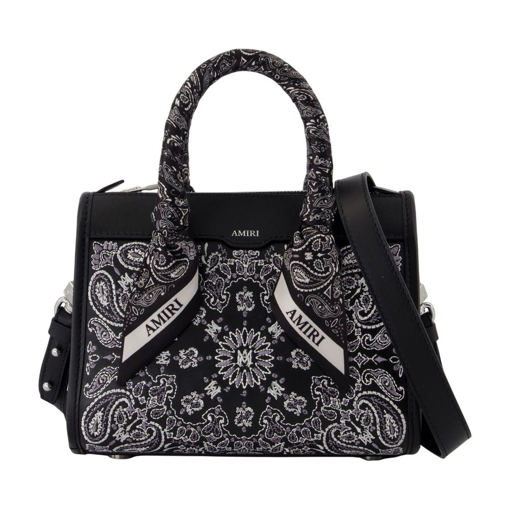 Amiri Bandana-Print Calfskin Top Handle Bag — Black