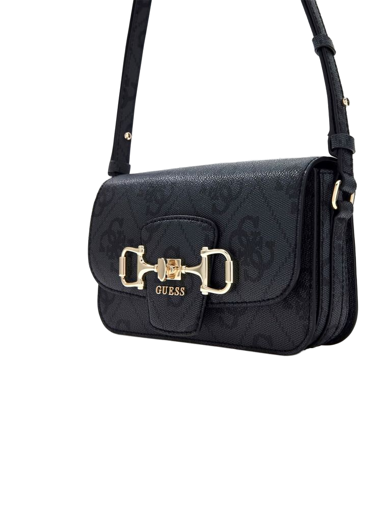 Guess Logo-Hardware Convertible Crossbody Bag — Black Polyurethane