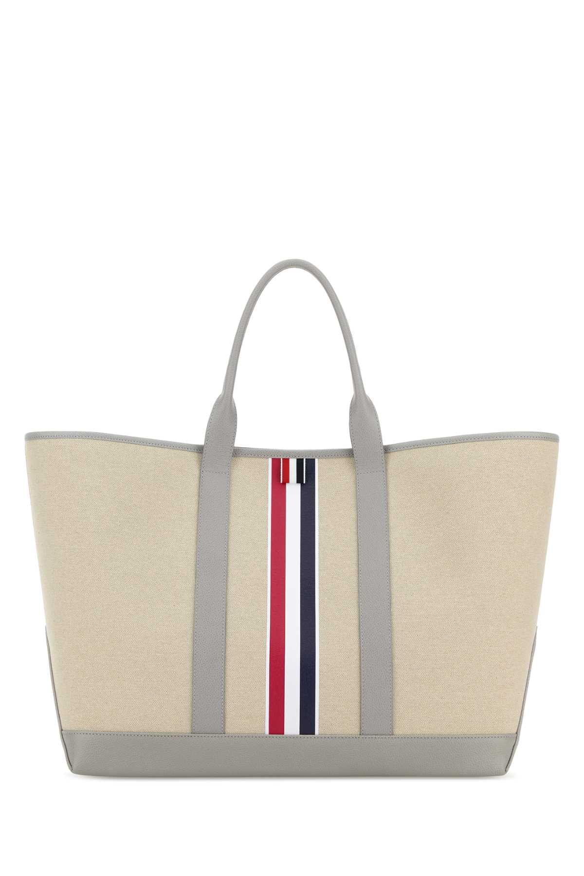 Thom Browne Striped Canvas Tote Bag — Beige