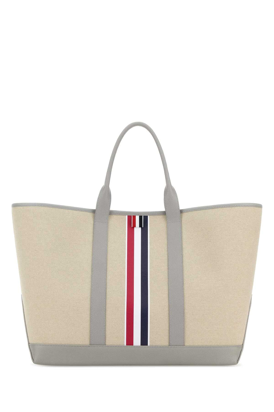 Thom Browne Striped Canvas Tote Bag — Beige