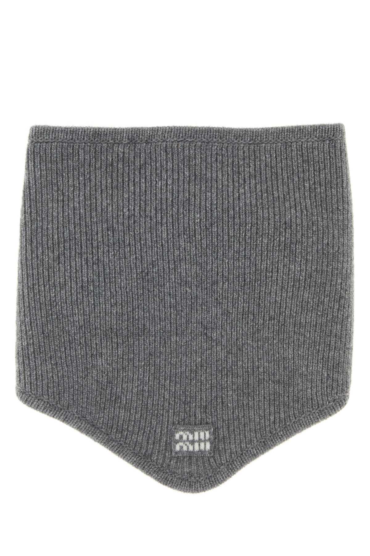 Miu Miu Virgin Wool And Cashmere Blend Scarf — Gray Scarfs