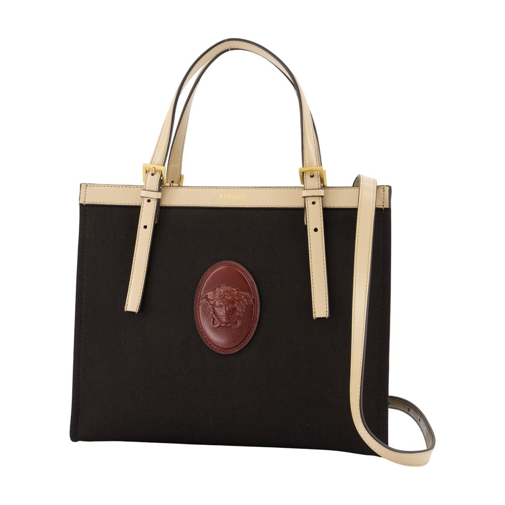 Versace Medusa Emblem Calfskin Tote Bag — Black