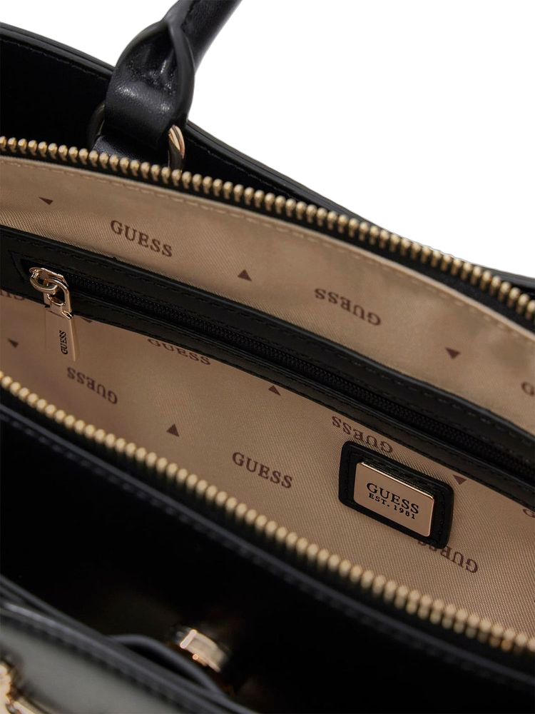 Guess Structured Satchel Shoulder Bag — Black Polyurethane