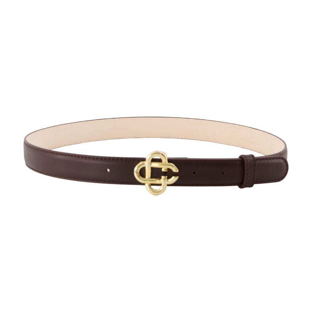 Casablanca Gold-Buckle Leather Belt — Brown Calfskin