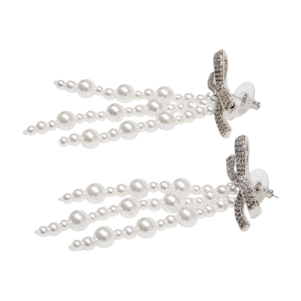 Self-Portrait Bow Pearl Waterfall Earrings — White Synthetic