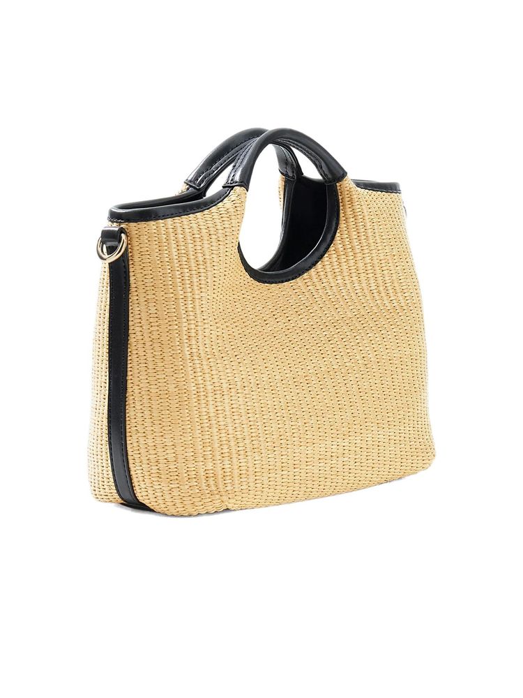 Guess Woven Textured Shoulder Bag — Beige Polypropylene