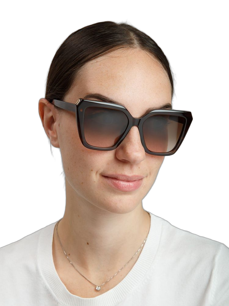 Furla Sfu978 Glossy Brown Striped Havana Acetate Sunglasses —
