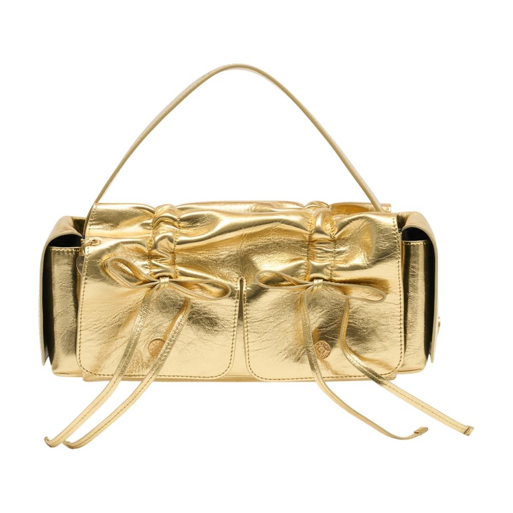 Acne Studios Ruched Metallic Calfskin Shoulder Bag — Gold