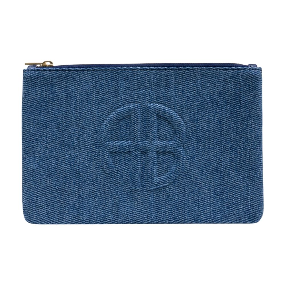 Anine Bing Denim Logo Clutch — Blue Cotton