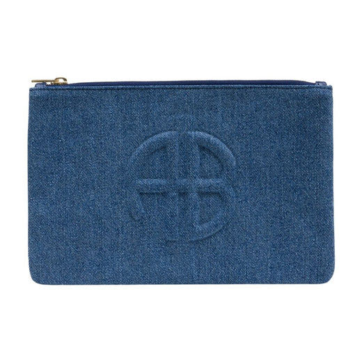 Anine Bing Denim Logo Clutch — Blue Cotton