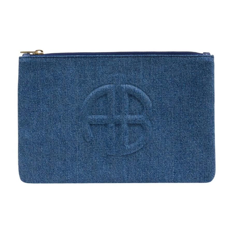 Anine Bing Denim Logo Clutch — Blue Cotton