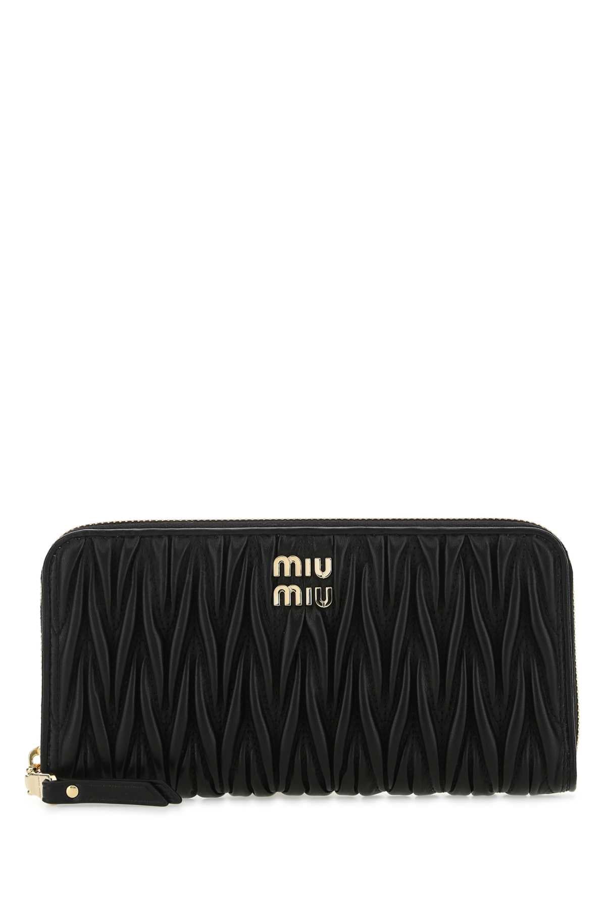 Miu Miu Matelassé Nappa Leather Wallet — Black
