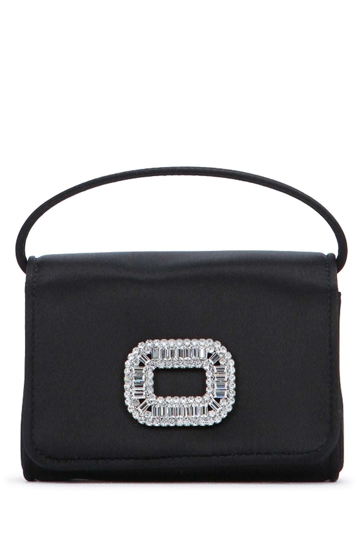 Roger Vivier Crystal-Embellished Top Handle Bag — Black Satin