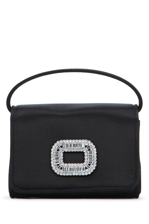 Roger Vivier Crystal-Embellished Top Handle Bag — Black Satin