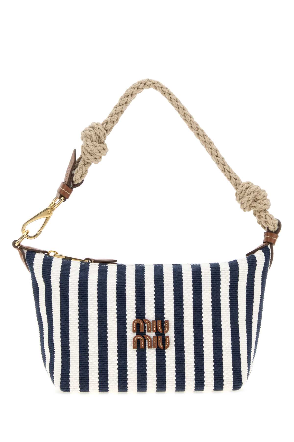 Miu Miu Striped Canvas Shoulder Bag — Navy
