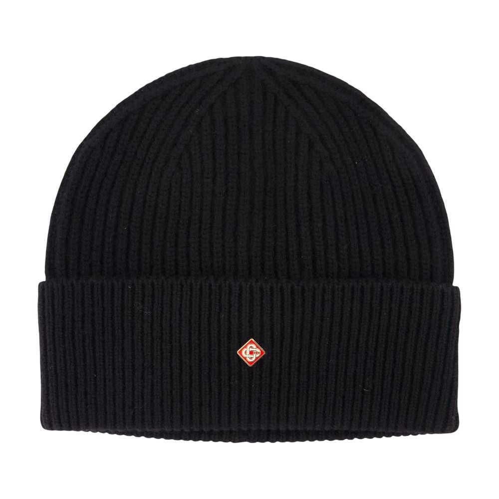 Casablanca A-Hat-090-02 Wool Ribbed Beanie — Black Beanies