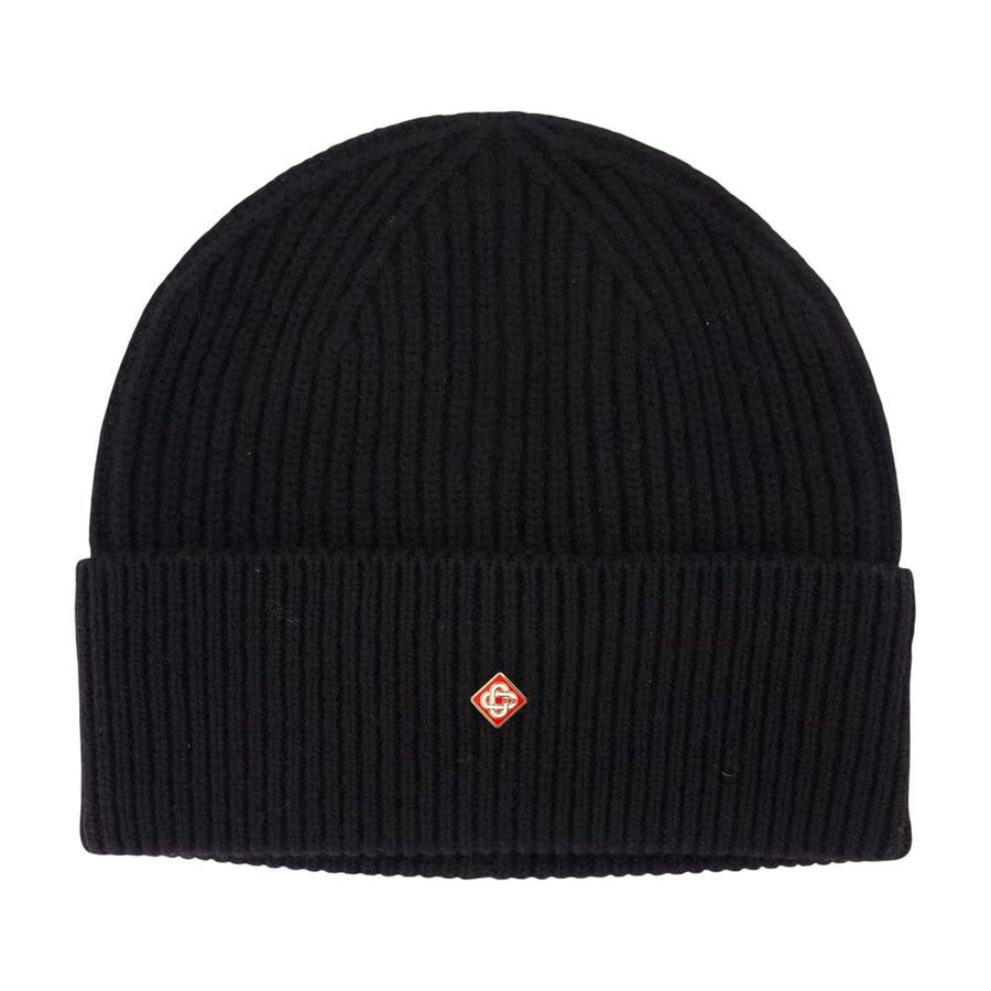 Casablanca A-Hat-090-02 Wool Ribbed Beanie — Black Beanies