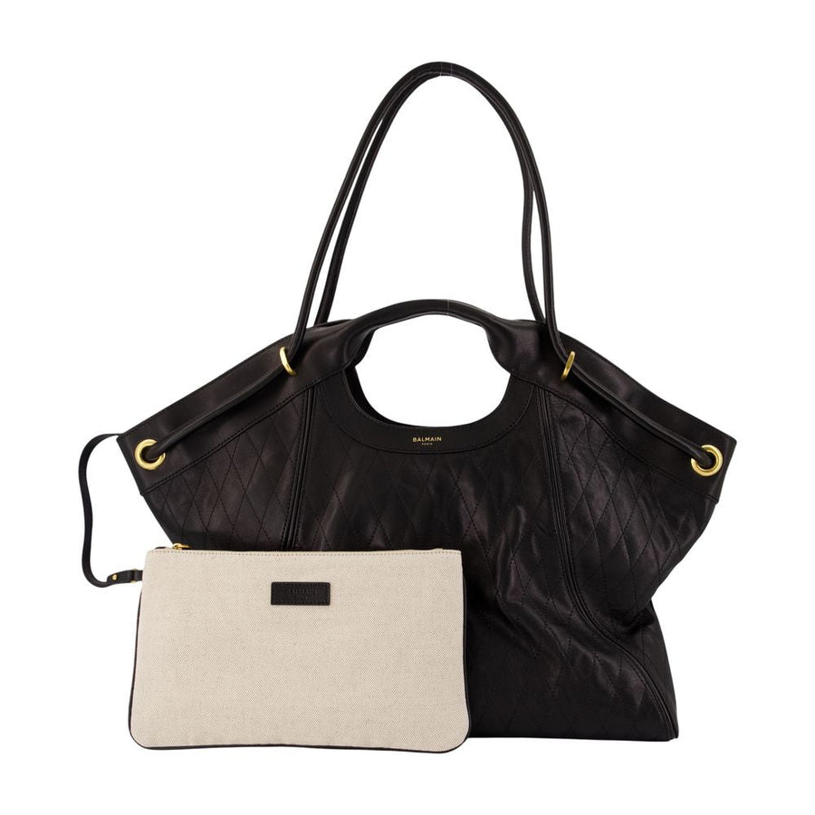 Balmain Quilted Lambskin Tote Bag — Black