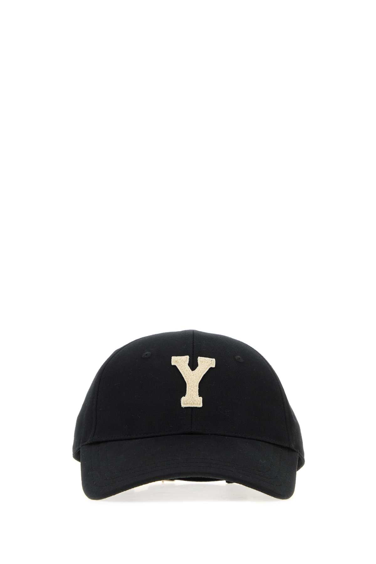 Saint Laurent Cotton Logo-Embroidered Baseball Cap — Black Exterior: Caps