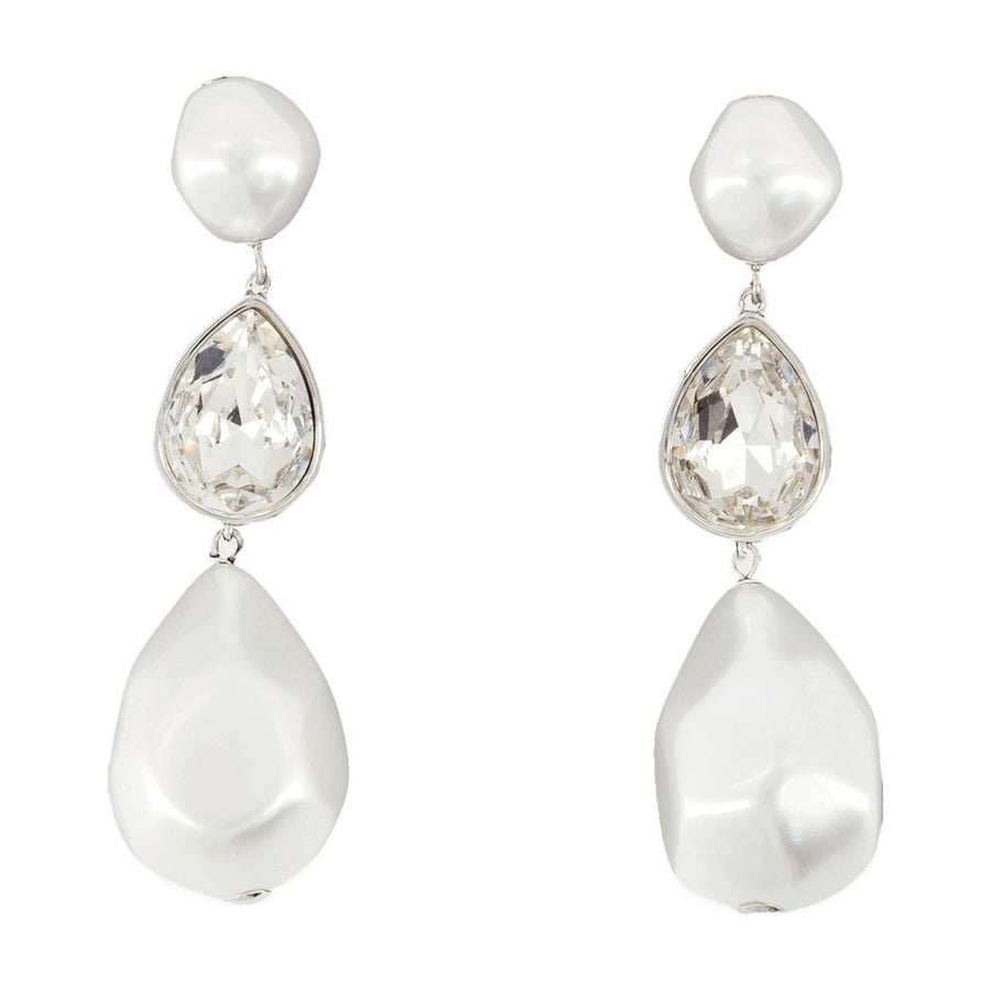 Self-Portrait Pearl Crystal Droplet Earrings — White Others