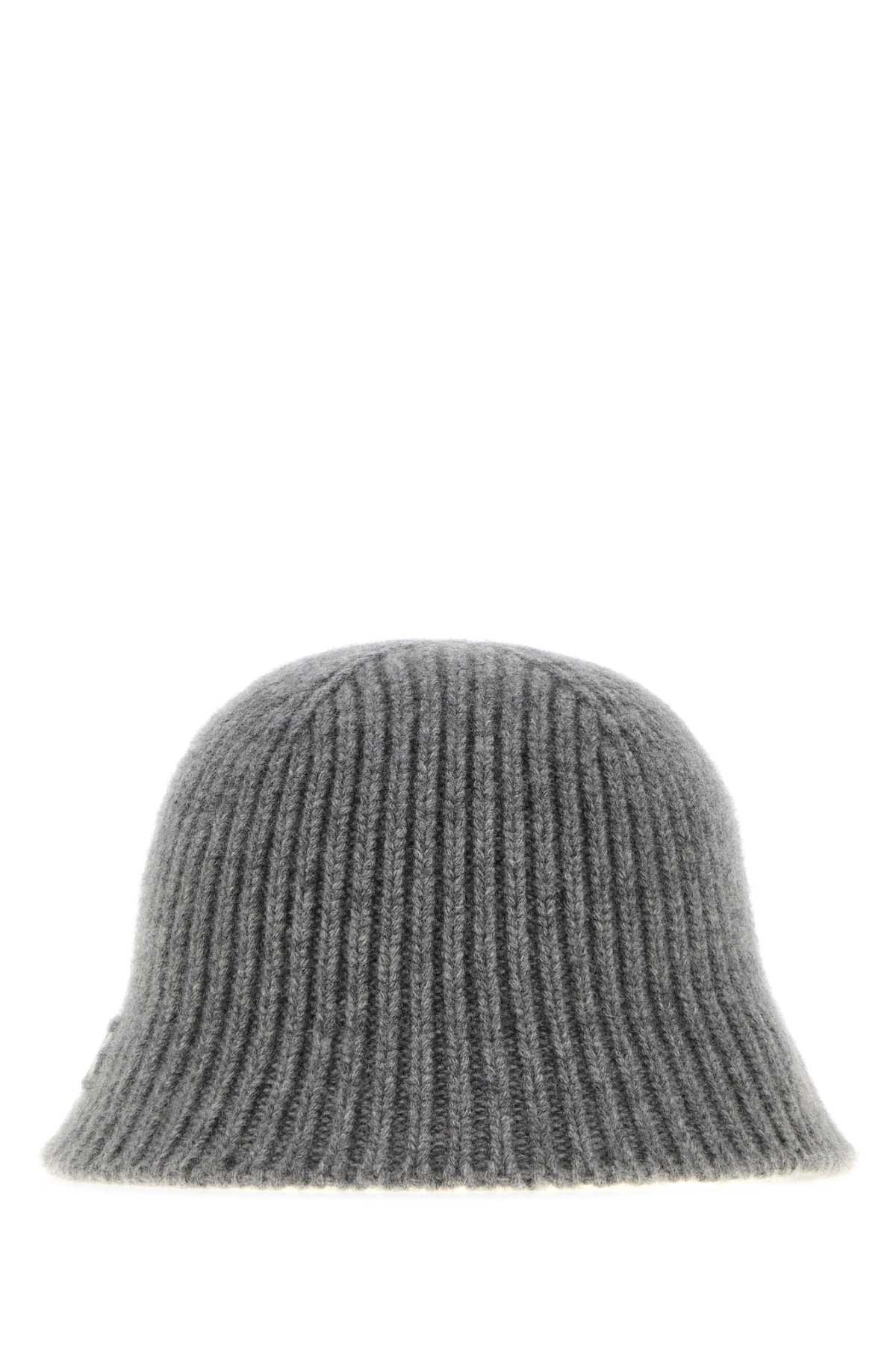 Miu Miu Virgin Wool & Cashmere Blend Bucket Hat — Gray Lana Vergine