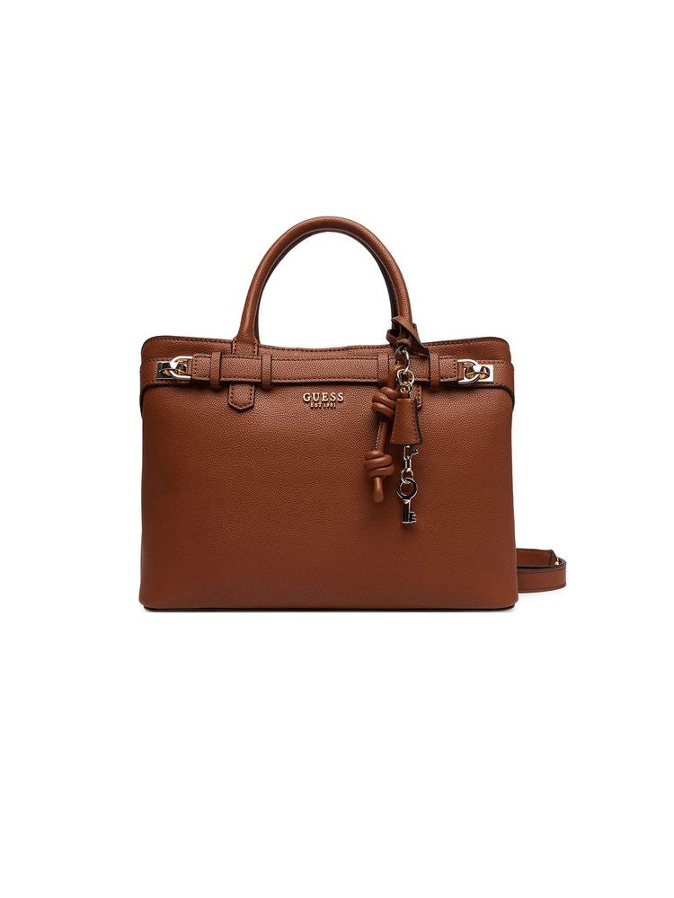 Guess Structured Leather-Look Satchel — Brown Polyurethane