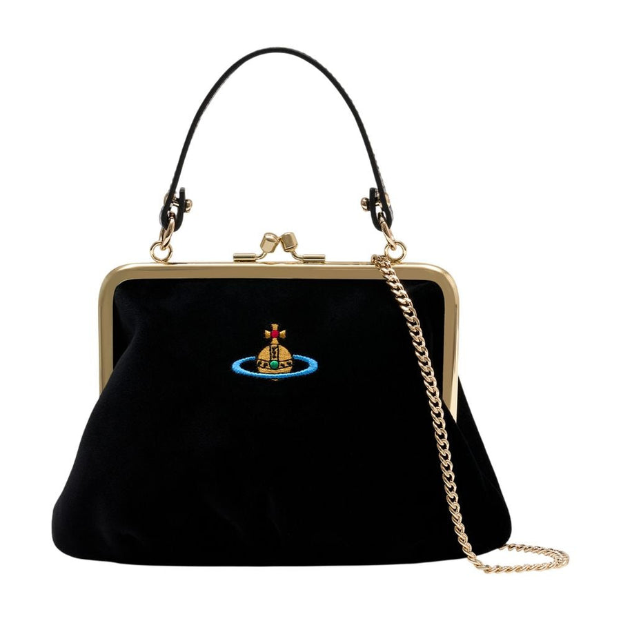 Vivienne Westwood Embroidered Orb Top Handle Bag — Black Cotton