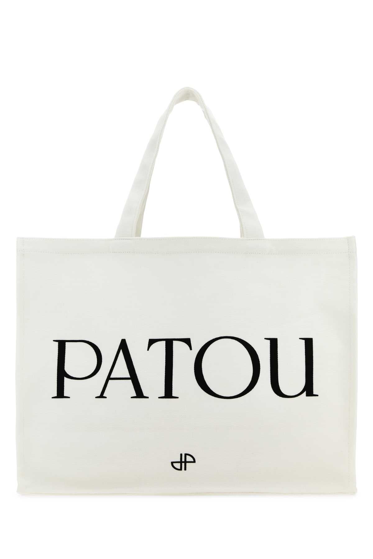 Patou Logo-Printed Cotton Tote Bag — White Exterior