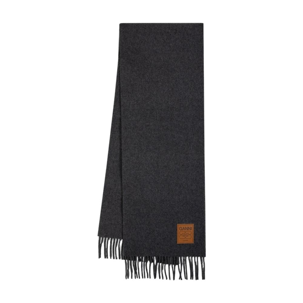 Ganni Double Face Wool Scarf — Gray Scarfs