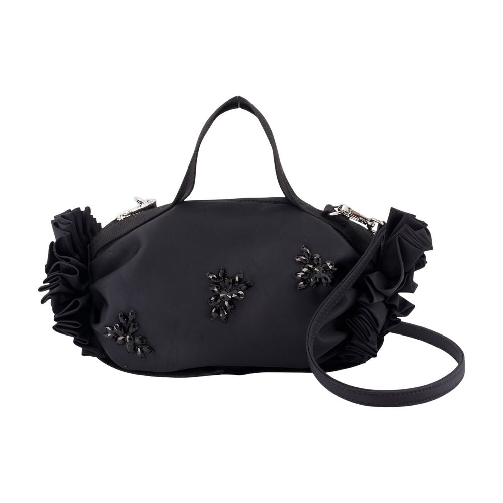 Simone Rocha Beaded Rosette Embellished Shoulder Bag — Black Nylon