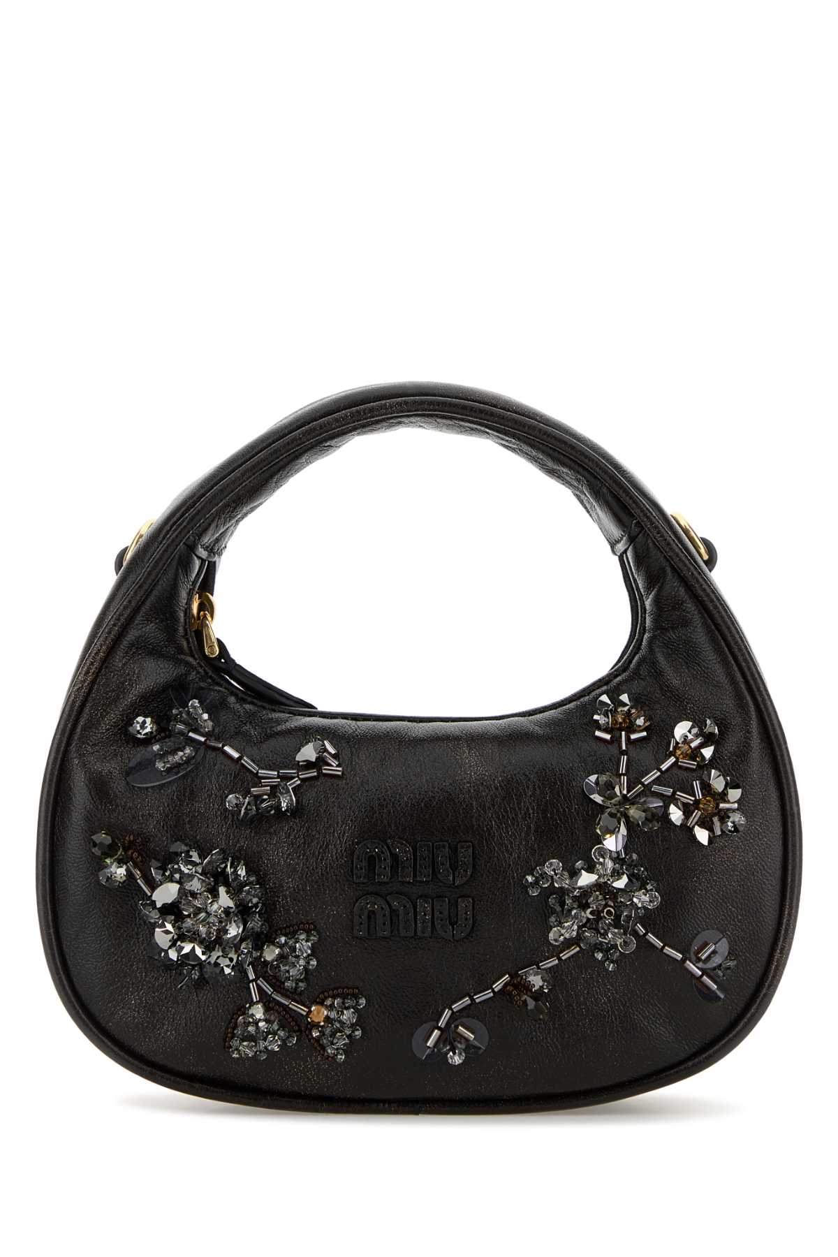 Miu Miu Embellished Nappa Leather Shoulder Bag — Brown