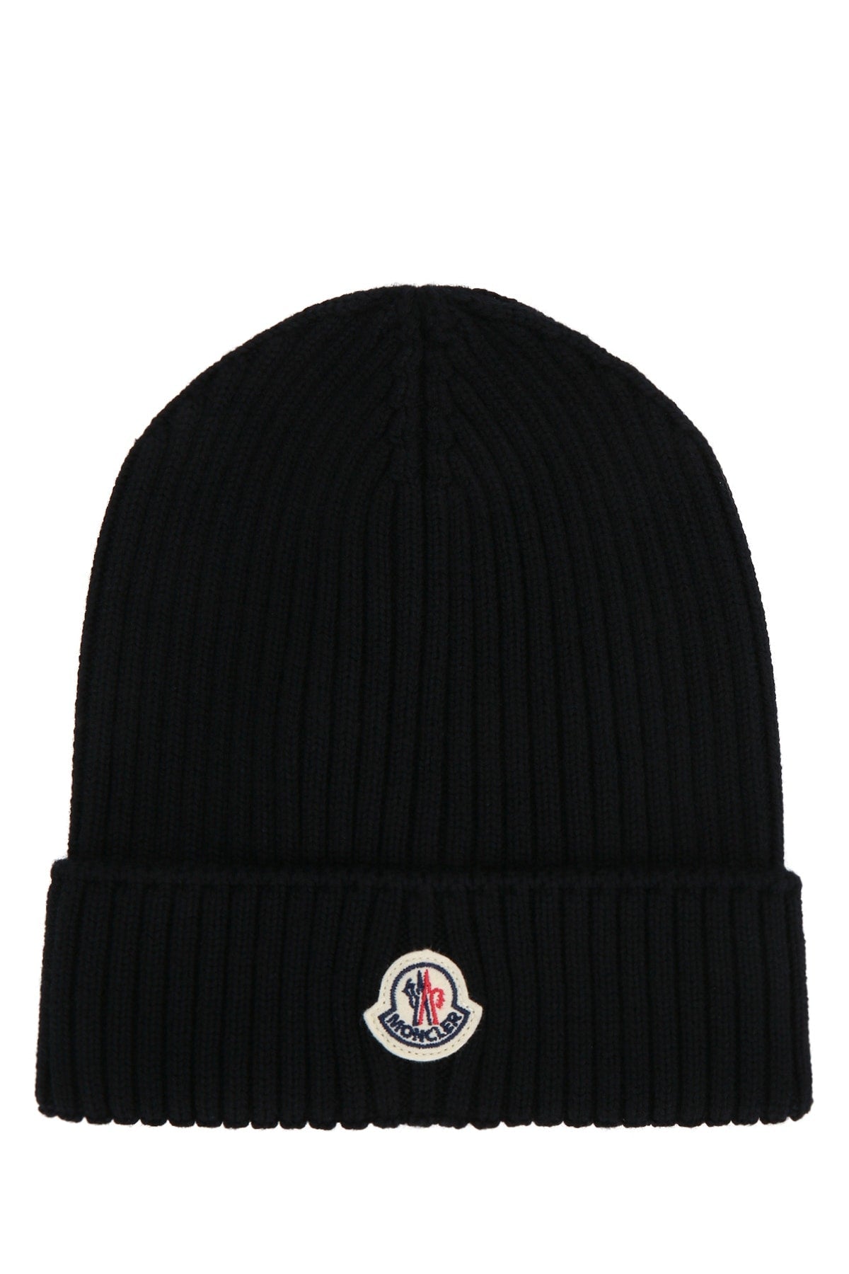 Moncler Jr Hat Ribbed Knit Beanie — Black Mixed Fibres Beanies