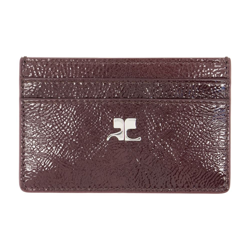 Courreges Cowhide Leather Card Case — Burgundy Cases