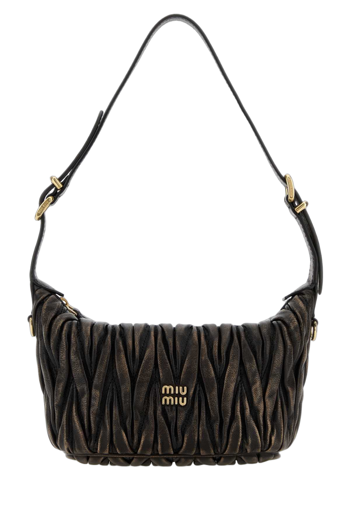 Miu Miu Ruched Leather Shoulder Bag — Brown