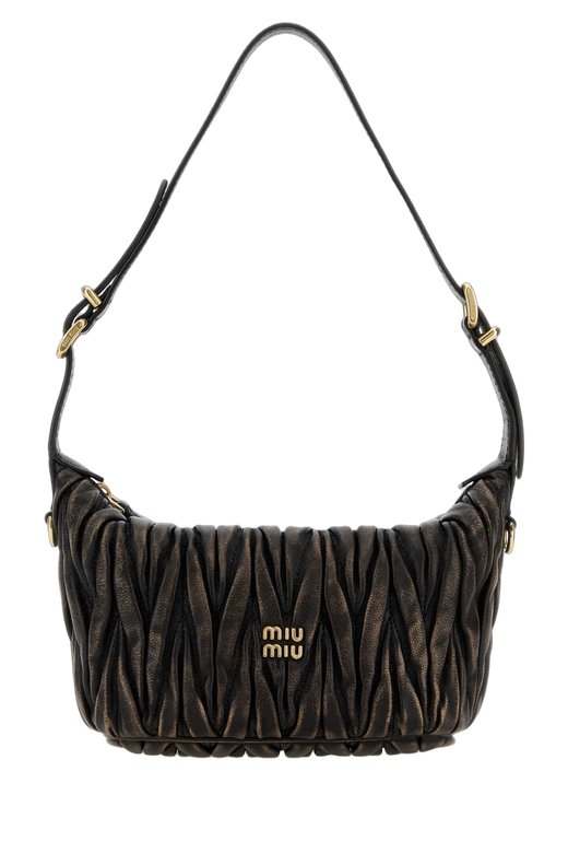 Miu Miu Ruched Leather Shoulder Bag — Brown