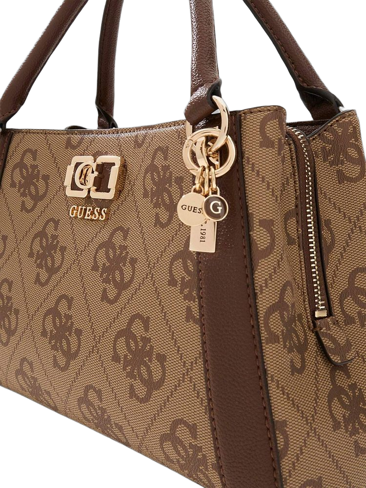 Guess Logo-Print Polyurethane Shoulder Bag — Brown