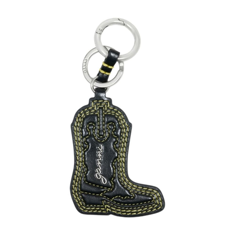 Ganni Western Boot-Shaped Leather Key Case — Black Calfskin Belt