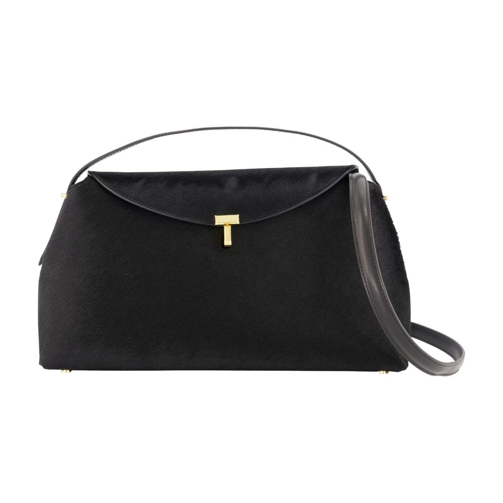 Toteme T-Lock Top Handle Bag — Black Calfskin