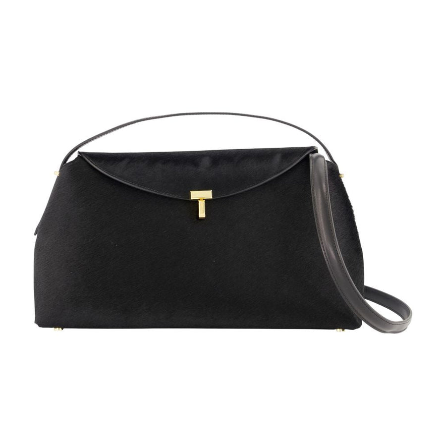 Toteme T-Lock Top Handle Bag — Black Calfskin